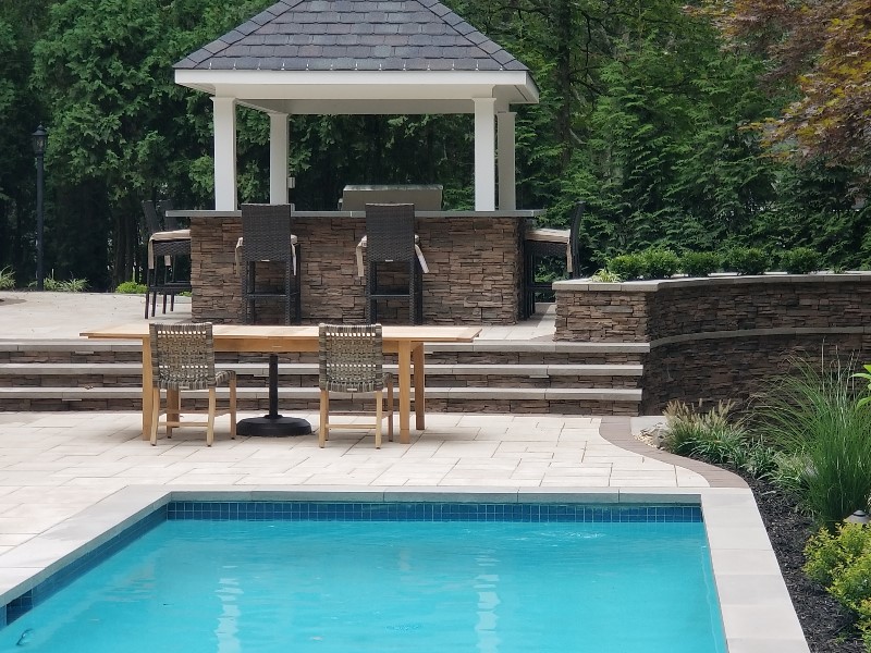 outdoor bar island with pool